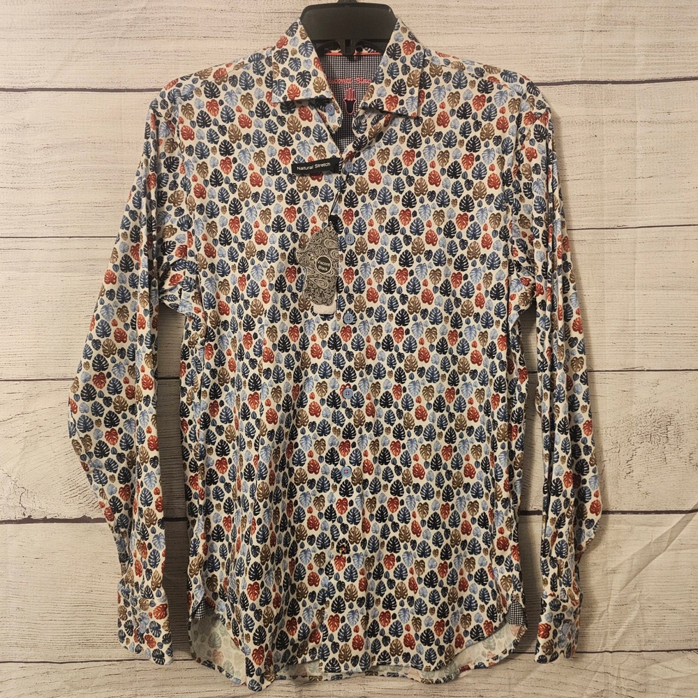 Luchiano Visconti Black Men's Size Small Leaf Pattern Long Sleeve Shirt NWT L458